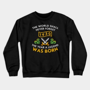 1930 The Year A Legend Was Born Dragons and Swords Design (Light) Crewneck Sweatshirt